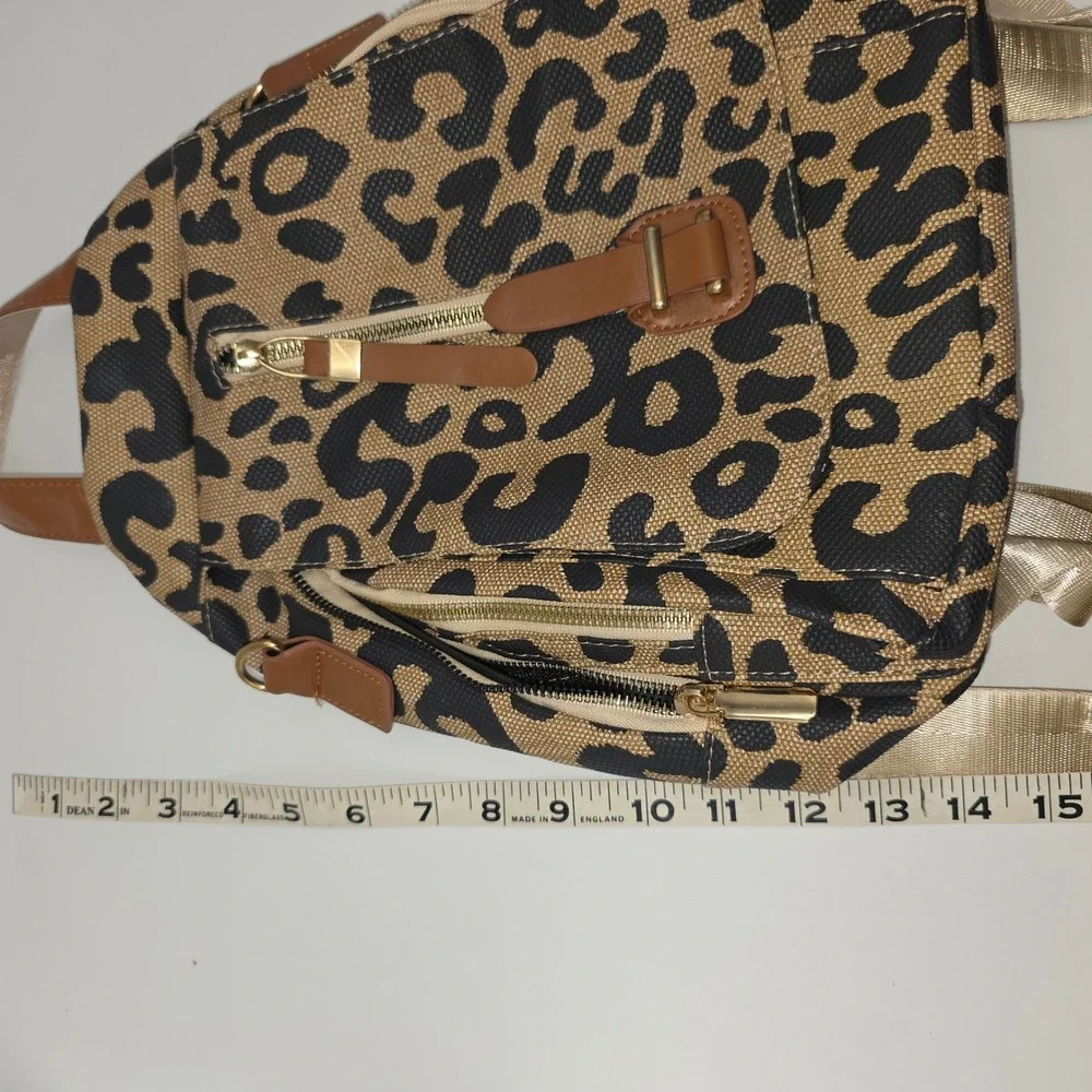 Unbranded Mini Backpack Women OS Leopard Animal Print Faux Leather Trim Gold